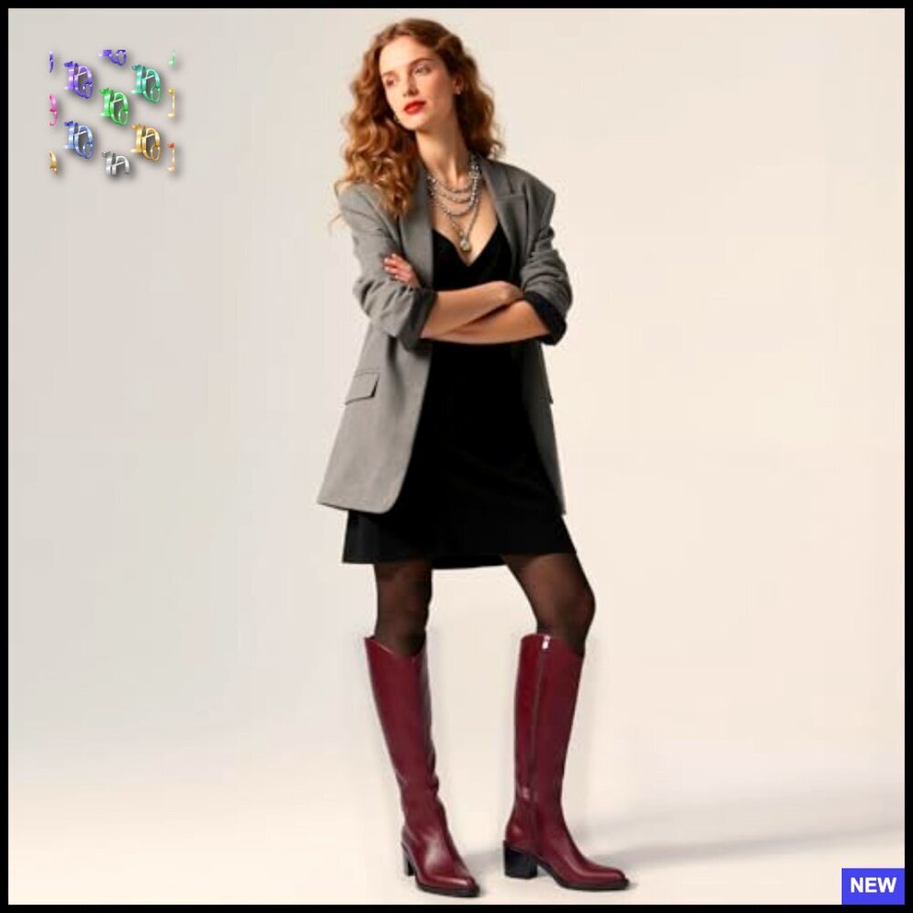 Knee High Boots Pointed Toe Chunky Block Heel Tall Riding Boots Side Zipper - Picture 2 of 7